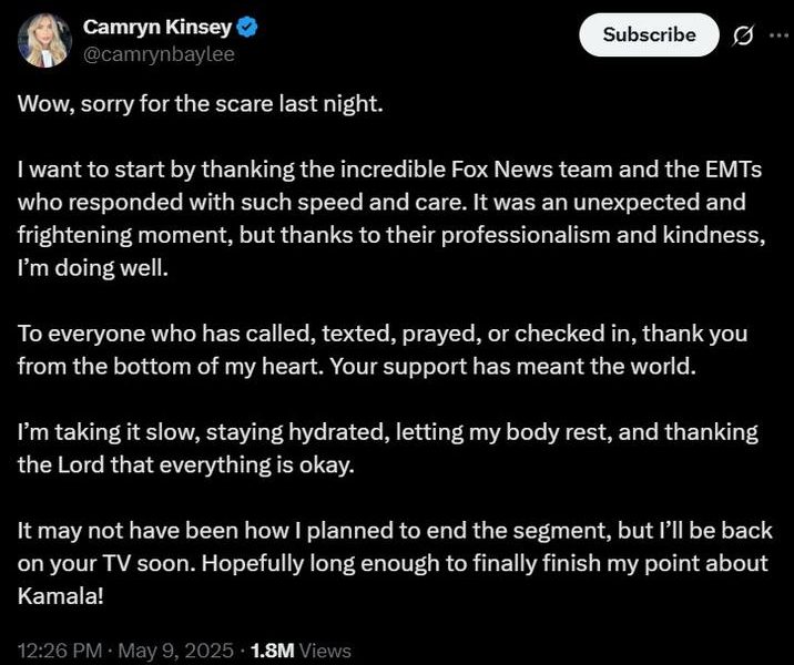 Η λιποθυμία της Camryn Kinsey στο Fox News