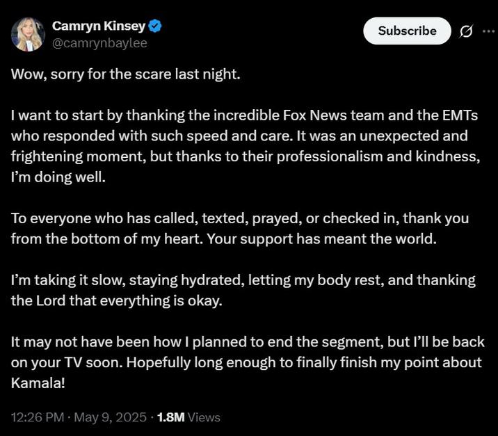 Η λιποθυμία της Camryn Kinsey στο Fox News