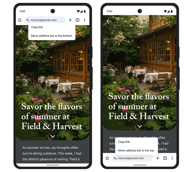 Η νέα δυνατότητα του Chrome για Android: Μετακίνηση της γραμμής διευθύνσεων