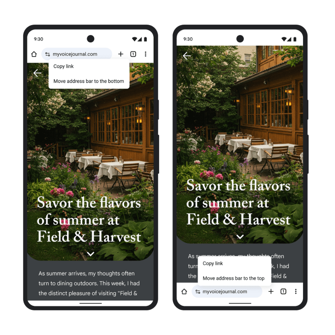 Η νέα δυνατότητα του Chrome για Android: Μετακίνηση της γραμμής διευθύνσεων