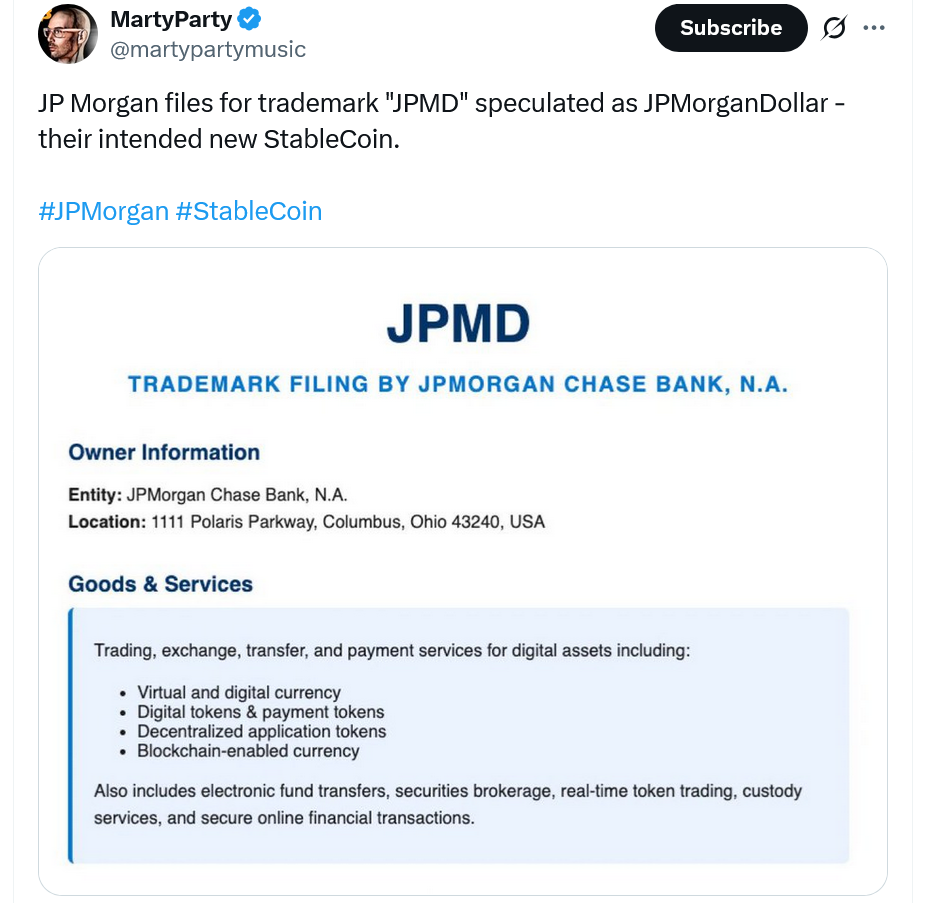 Η JPMorgan Επεκτείνει τις Υπηρεσίες της με το Σήμα JPMD