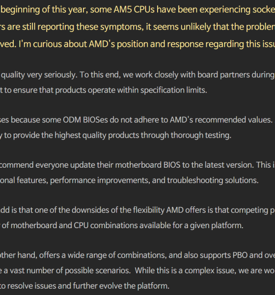 Η AMD αποδίδει ευθύνες σε κατασκευαστές μητρικών για τα προβλήματα στο socket AM5
